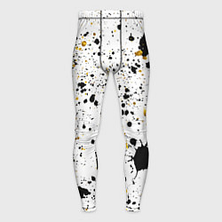 Тайтсы мужские Черные и золотистые пятна краски на белом фоне, цвет: 3D-принт