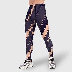 Тайтсы мужские Фиолетовый с бежевым искажённые полосы, цвет: 3D-принт — фото 2