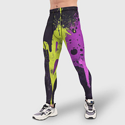 Тайтсы мужские Желтая и фиолетовая краска на черном, цвет: 3D-принт — фото 2