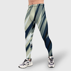 Тайтсы мужские Синий с оливковым диагональные полосы, цвет: 3D-принт — фото 2