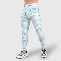 Тайтсы мужские Светлый бело-голубой волнистые полосы, цвет: 3D-принт — фото 2