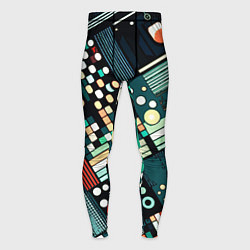 Тайтсы мужские Тёмно-синий абстракция полосы кружочки, цвет: 3D-принт