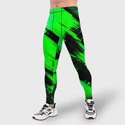 Тайтсы мужские Зеленые мазки краски на черном, цвет: 3D-принт — фото 2