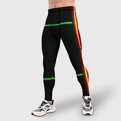 Тайтсы мужские Color black green orange lines, цвет: 3D-принт — фото 2