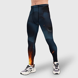 Тайтсы мужские Разорванный синий камуфляж с огнем, цвет: 3D-принт — фото 2