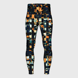 Тайтсы мужские Тёмный синий с оранжевым кубики абстракция, цвет: 3D-принт