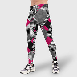 Тайтсы мужские Красно черная абстрактная геометрия пэчворк, цвет: 3D-принт — фото 2