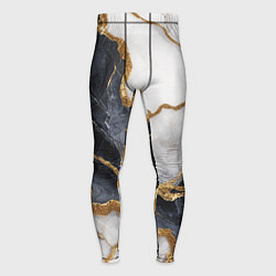 Тайтсы мужские Мрамор белый и черный с золотом, цвет: 3D-принт