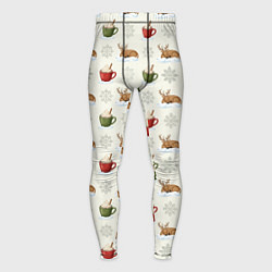 Тайтсы мужские Зимний паттерн с оленем и чашками какао, цвет: 3D-принт