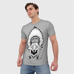 Футболка мужская Indian wolf, цвет: 3D-принт — фото 2