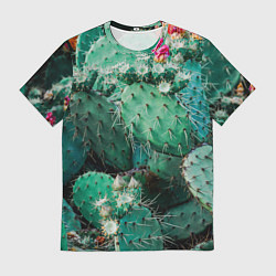Футболка мужская Кактусы с цветами реализм, цвет: 3D-принт