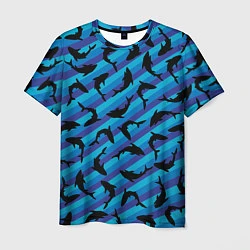 Футболка мужская Черные акулы паттерн, цвет: 3D-принт