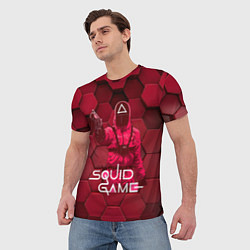 Футболка мужская Игра в кальмара - красные 3D кубы, цвет: 3D-принт — фото 2