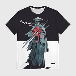 Футболка мужская Скелет Самурай с трубкой на черно белом фоне, цвет: 3D-принт