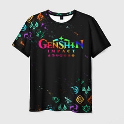 Футболка мужская GENSHIN IMPACT NEON LOGO RAINBOW STYLE, ЭМБЛЕМЫ, цвет: 3D-принт