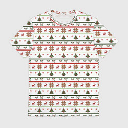 Футболка мужская Узор новогодний Бело-красно-зеленый, цвет: 3D-принт