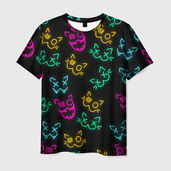 Футболка мужская НЕОНОВЫЕ КОТИКИ NEON FACES CATS, цвет: 3D-принт