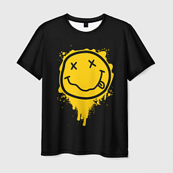 Футболка мужская NIRVANA LOGO SMILE, БРЫЗГИ КРАСОК, цвет: 3D-принт