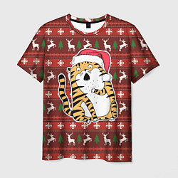 Футболка мужская Рождественский удивленный тигр, цвет: 3D-принт