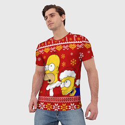 Футболка мужская Новогодний Гомер и Барт Симпсоны, цвет: 3D-принт — фото 2