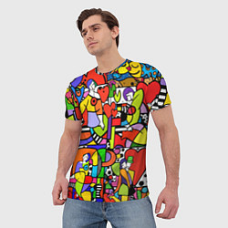 Футболка мужская Romero Britto - love collage, цвет: 3D-принт — фото 2