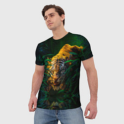 Футболка мужская Крадущийся тигр в джунглях, цвет: 3D-принт — фото 2