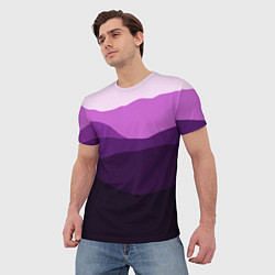 Футболка мужская Фиолетовый градиент горы абстракция, цвет: 3D-принт — фото 2