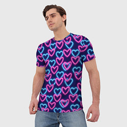Футболка мужская Неоновые сердца, паттерн, цвет: 3D-принт — фото 2