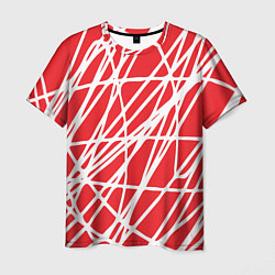 Футболка мужская Белые линии на красном фоне Абстракция, цвет: 3D-принт