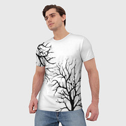 Футболка мужская Черные ветки деревьев на белом фоне, цвет: 3D-принт — фото 2