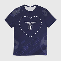 Футболка мужская Лого Lazio в сердечке на фоне мячей, цвет: 3D-принт