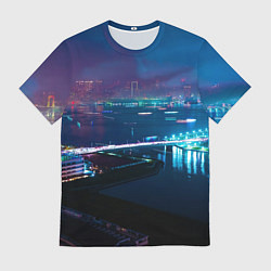 Футболка мужская Неоновый город и мост - Синий, цвет: 3D-принт