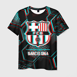 Футболка мужская Barcelona FC в стиле Glitch на темном фоне, цвет: 3D-принт