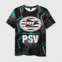 Футболка мужская PSV FC в стиле Glitch на темном фоне, цвет: 3D-принт