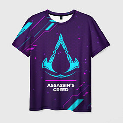 Футболка мужская Символ Assassins Creed в неоновых цветах на темном, цвет: 3D-принт