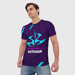 Футболка мужская Символ Hitman в неоновых цветах на темном фоне, цвет: 3D-принт — фото 2