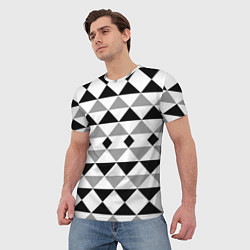 Футболка мужская Черно-белый геометрический узор треугольники, цвет: 3D-принт — фото 2