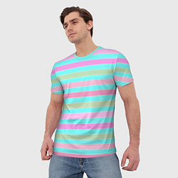 Футболка мужская Pink turquoise stripes horizontal Полосатый узор, цвет: 3D-принт — фото 2