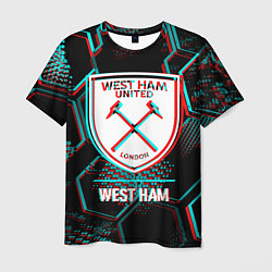 Футболка мужская West Ham FC в стиле Glitch на темном фоне, цвет: 3D-принт