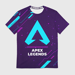 Футболка мужская Символ Apex Legends в неоновых цветах на темном фо, цвет: 3D-принт