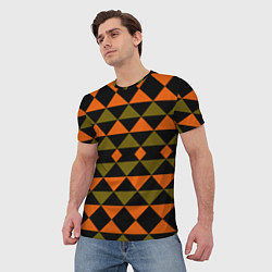 Футболка мужская Геометрический узор черно-оранжевые фигуры, цвет: 3D-принт — фото 2