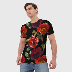 Футболка мужская Цветы Нарисованные Розы На Чёрном Фоне, цвет: 3D-принт — фото 2