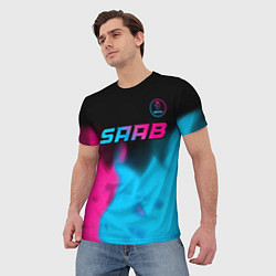 Футболка мужская Saab - neon gradient: символ сверху, цвет: 3D-принт — фото 2