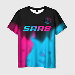 Футболка мужская Saab - neon gradient: символ сверху, цвет: 3D-принт