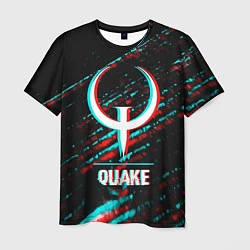 Футболка мужская Quake в стиле glitch и баги графики на темном фоне, цвет: 3D-принт