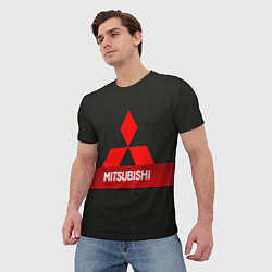 Футболка мужская Mitsubishi - логотип - красная полоса, цвет: 3D-принт — фото 2