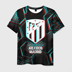 Футболка мужская Atletico Madrid FC в стиле glitch на темном фоне, цвет: 3D-принт