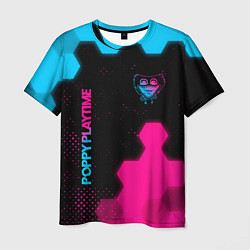 Футболка мужская Poppy Playtime - neon gradient: символ и надпись в, цвет: 3D-принт