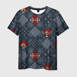 Футболка мужская Red and blue denim patchwork, цвет: 3D-принт