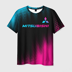 Футболка мужская Mitsubishi - neon gradient: символ сверху, цвет: 3D-принт